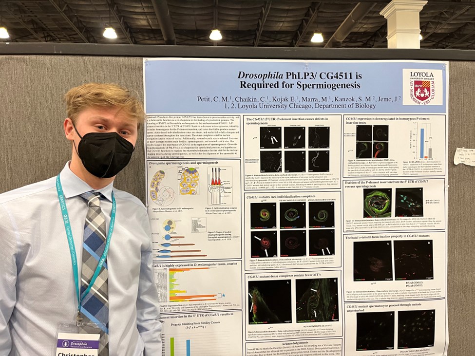 Loyola University Chicago Biology undergraduate student Christopher Petit presenting his research at the Annual Drosophila Research Conference Loyola University Chicago Biology undergraduate student Christopher Petit presenting his research at the Annual Drosophila Research Conference